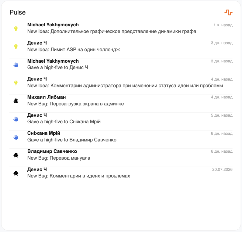 Пульс событий — живая лента активности